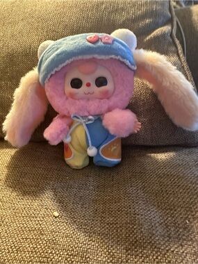 Pink Bunny Plush with Blue Hood - Soft Kids Stuffed Animal